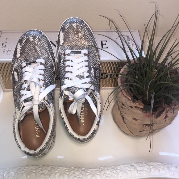 Jimmy Choo Miami Metallic Snake Leather Sneakers - Picture 4 of 10